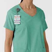 Boundless Women's 2-Pocket V-Neck Scrub Top Turquoise side detail 1