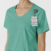 Boundless Women's 2-Pocket V-Neck Scrub Top Turquoise side detail 2