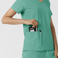Boundless Women's 2-Pocket V-Neck Scrub Top Turquoise hemline detail