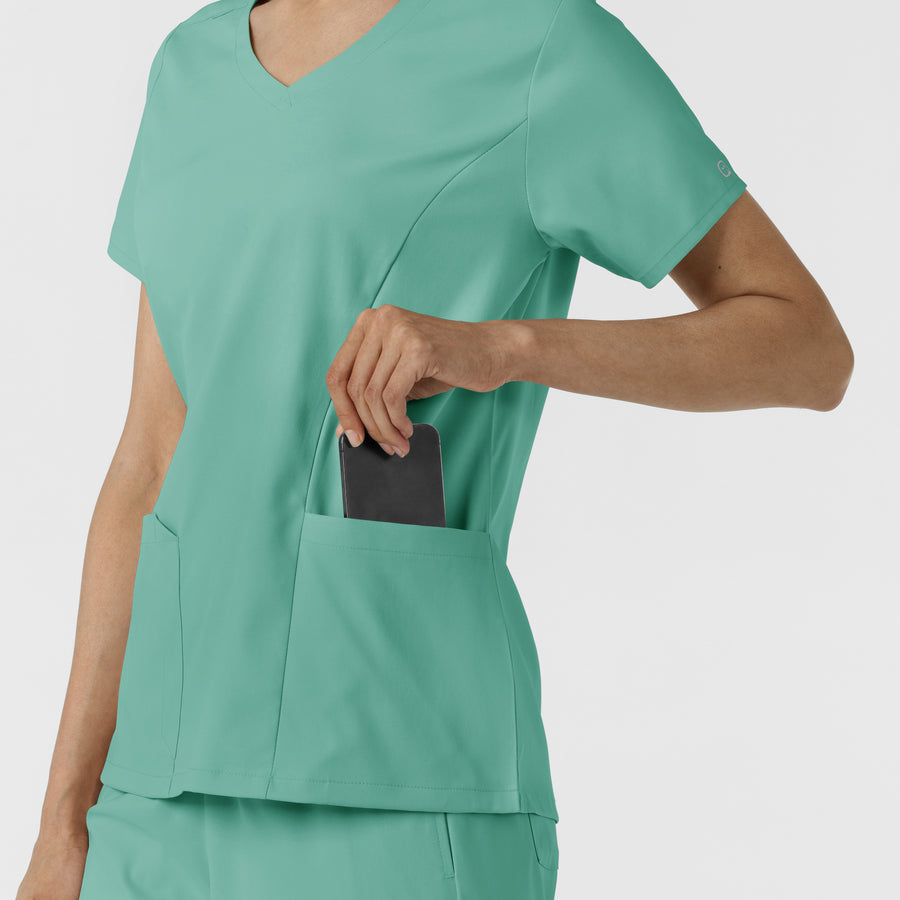 Boundless Women's 2-Pocket V-Neck Scrub Top Turquoise back detail