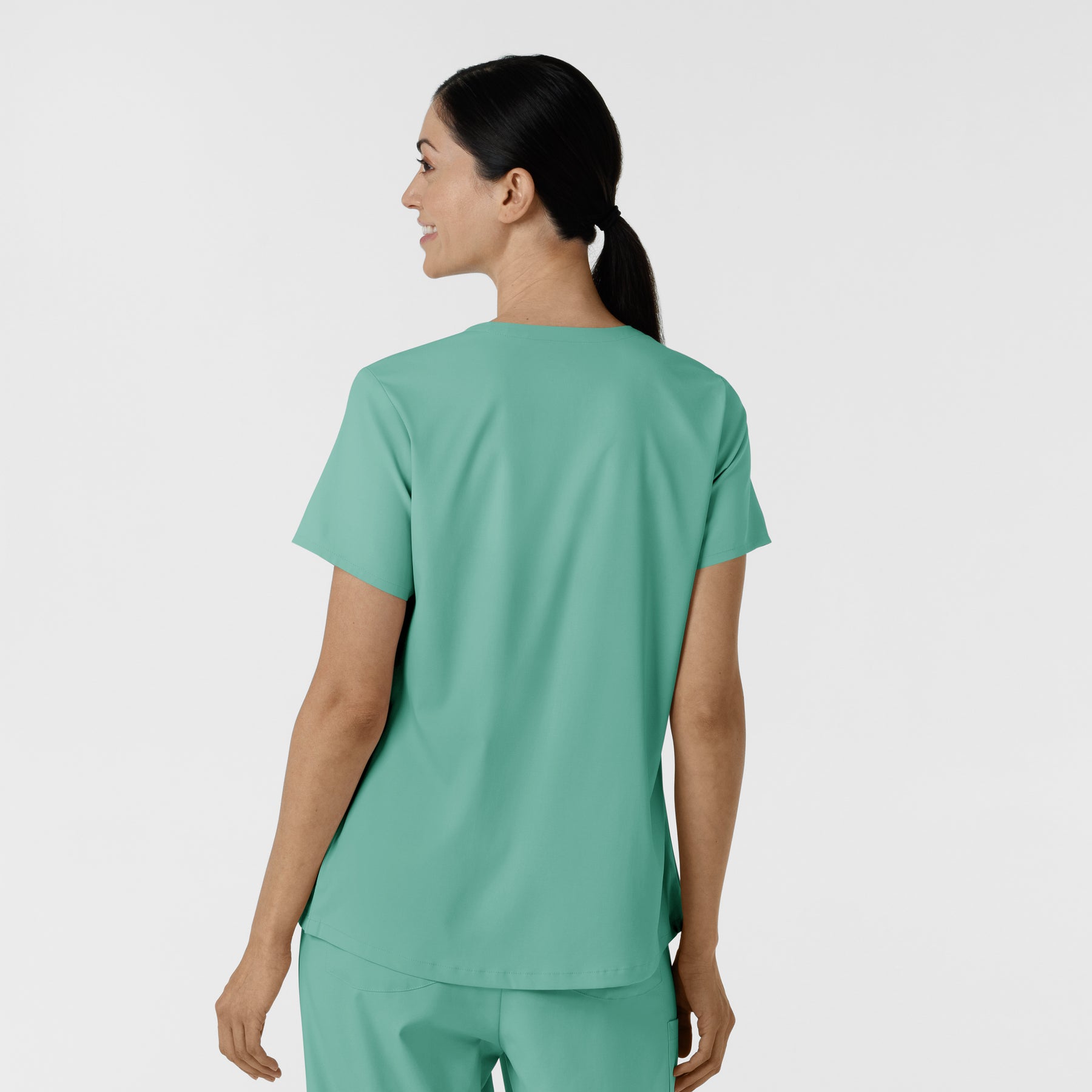 Boundless Women's 2-Pocket V-Neck Scrub Top Turquoise back view