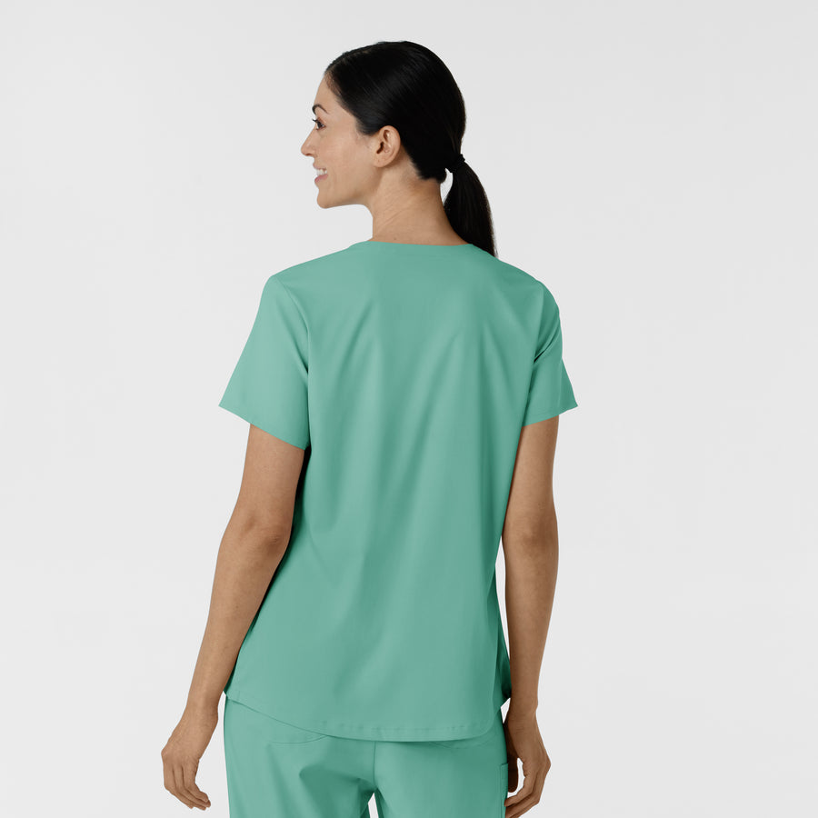 Boundless Women's 2-Pocket V-Neck Scrub Top Turquoise back view