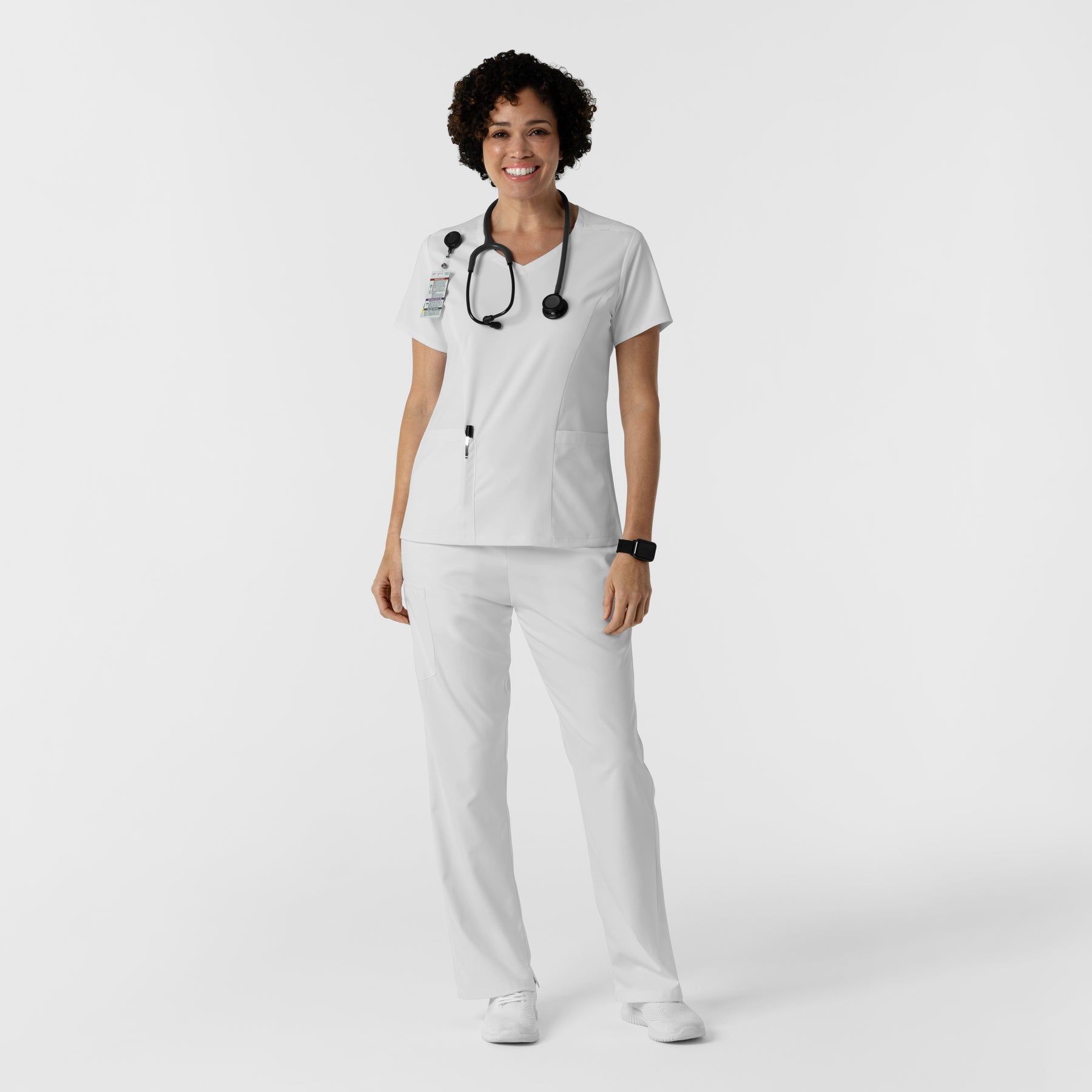 Boundless Women's 2-Pocket V-Neck Scrub Top White full scrub set