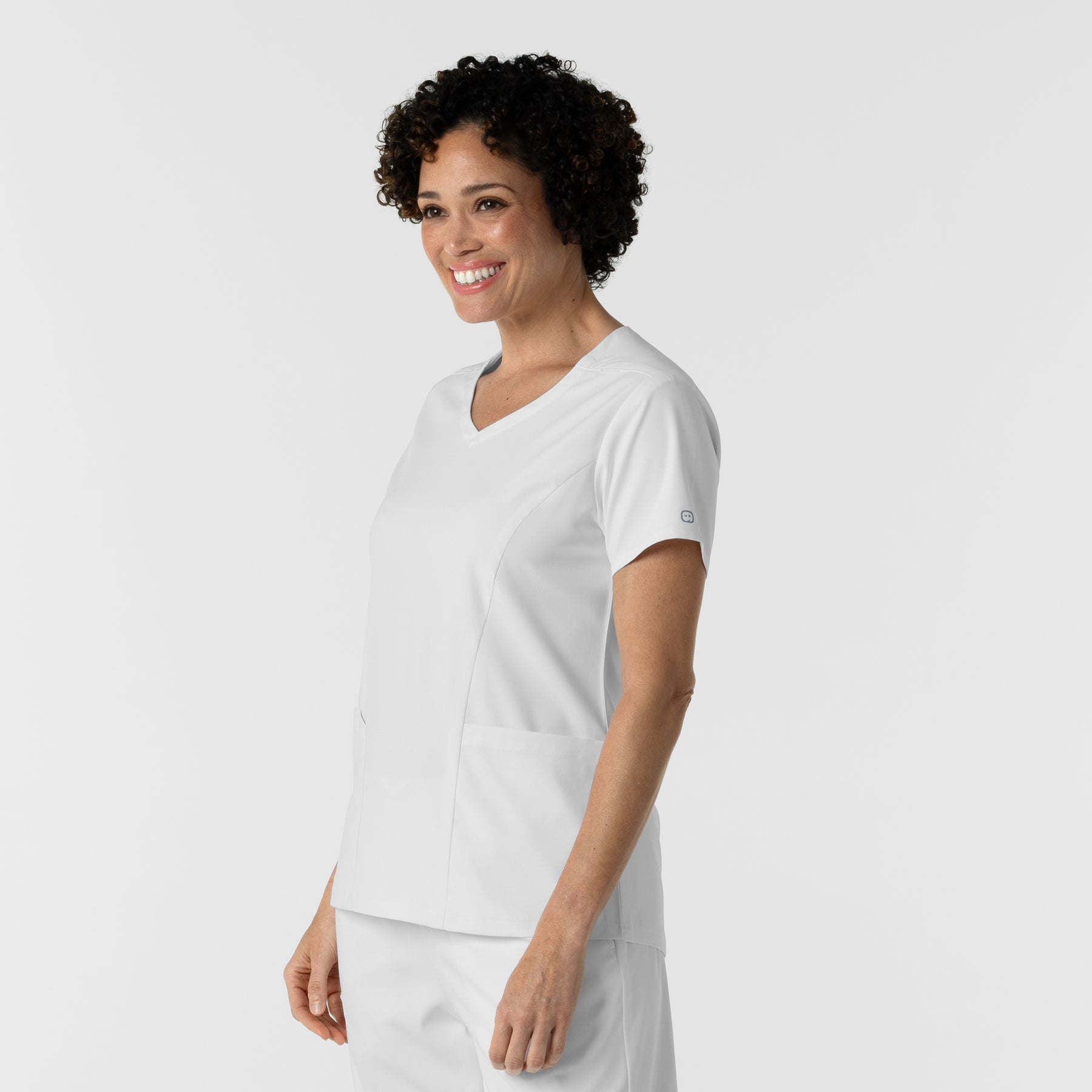 Boundless Women's 2-Pocket V-Neck Scrub Top White side view