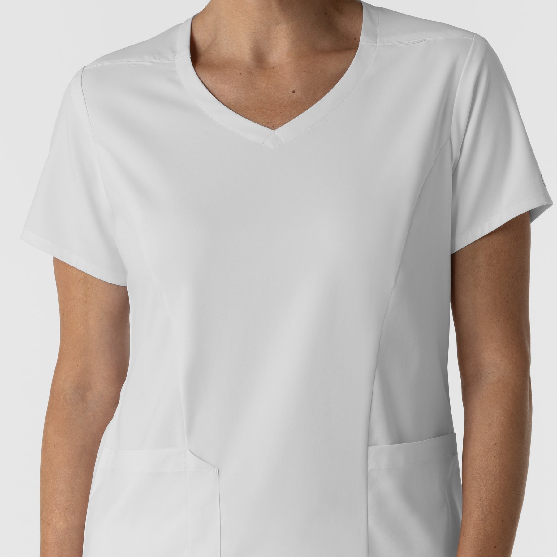 Boundless Women's 2-Pocket V-Neck Scrub Top White front detail