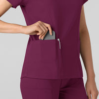 Boundless Women's 2-Pocket V-Neck Scrub Top Wine side detail 2