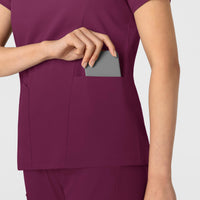 Boundless Women's 2-Pocket V-Neck Scrub Top Wine hemline detail