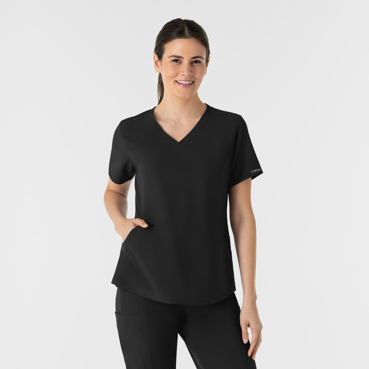 RENEW Women's V-Neck Scrub Top Black