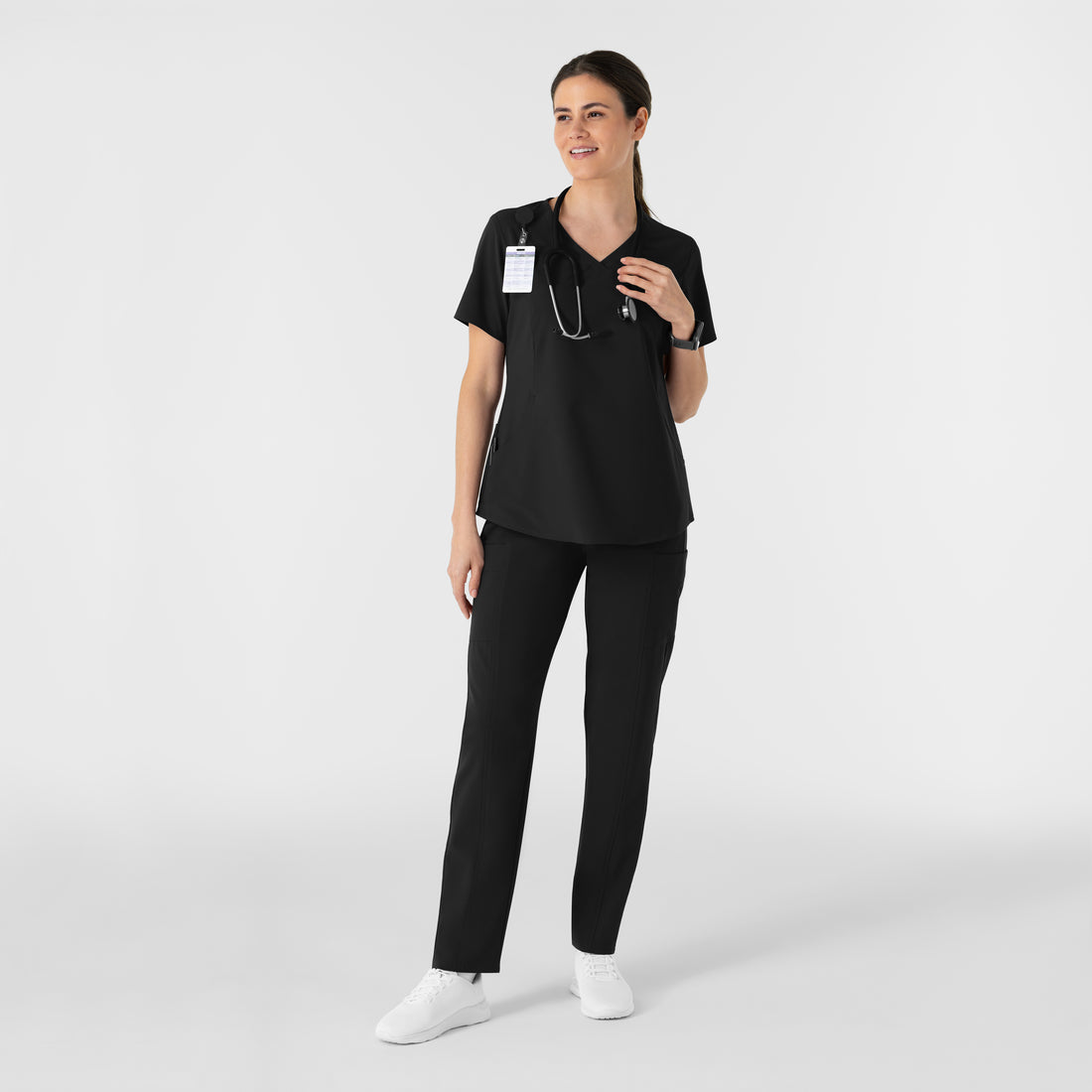 RENEW Women's V-Neck Scrub Top Black full scrub set
