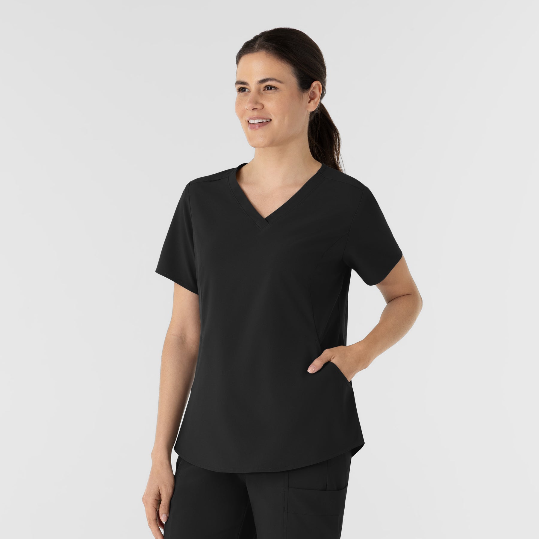 RENEW Women's V-Neck Scrub Top Black side view