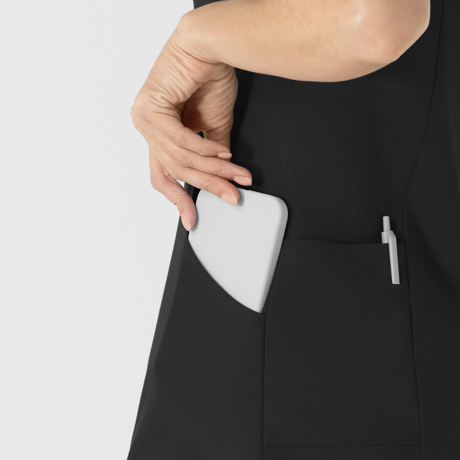 RENEW Women's V-Neck Scrub Top Black front detail