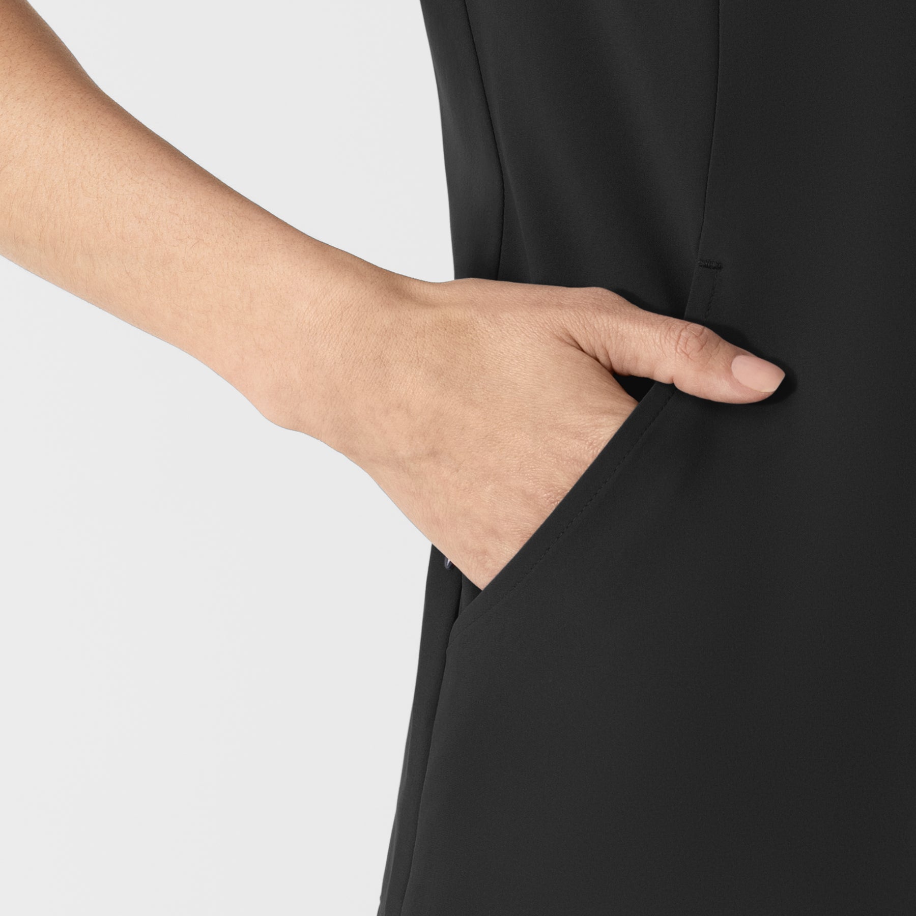 RENEW Women's V-Neck Scrub Top Black hemline detail