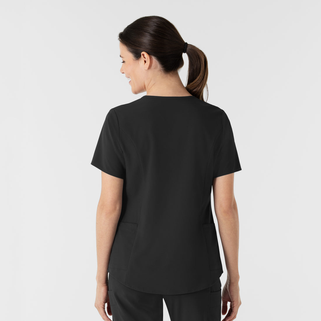 RENEW Women's V-Neck Scrub Top Black back view