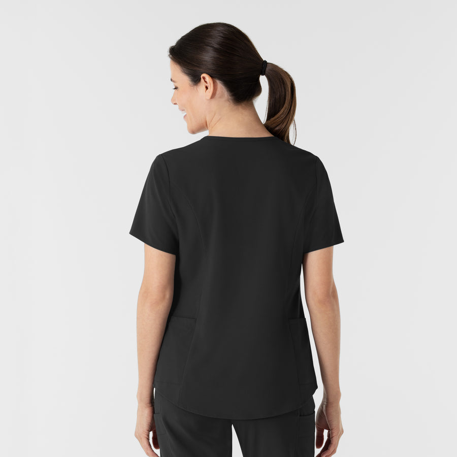 RENEW Women's V-Neck Scrub Top Black back view