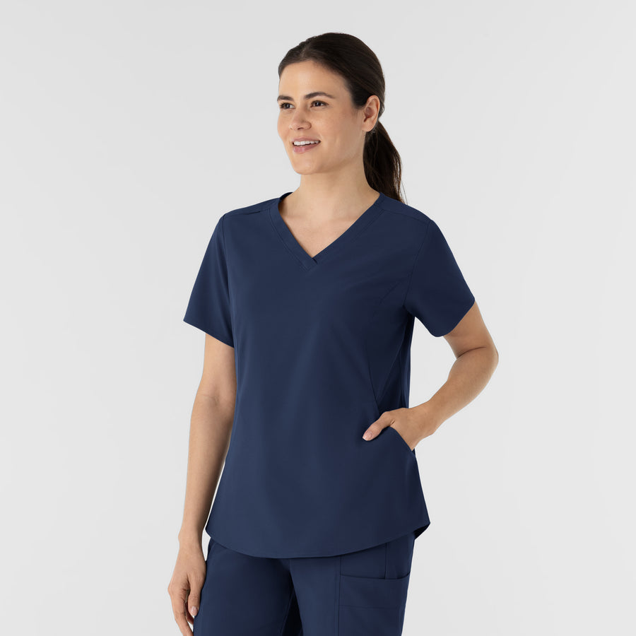 RENEW Women's V-Neck Scrub Top Navy side view