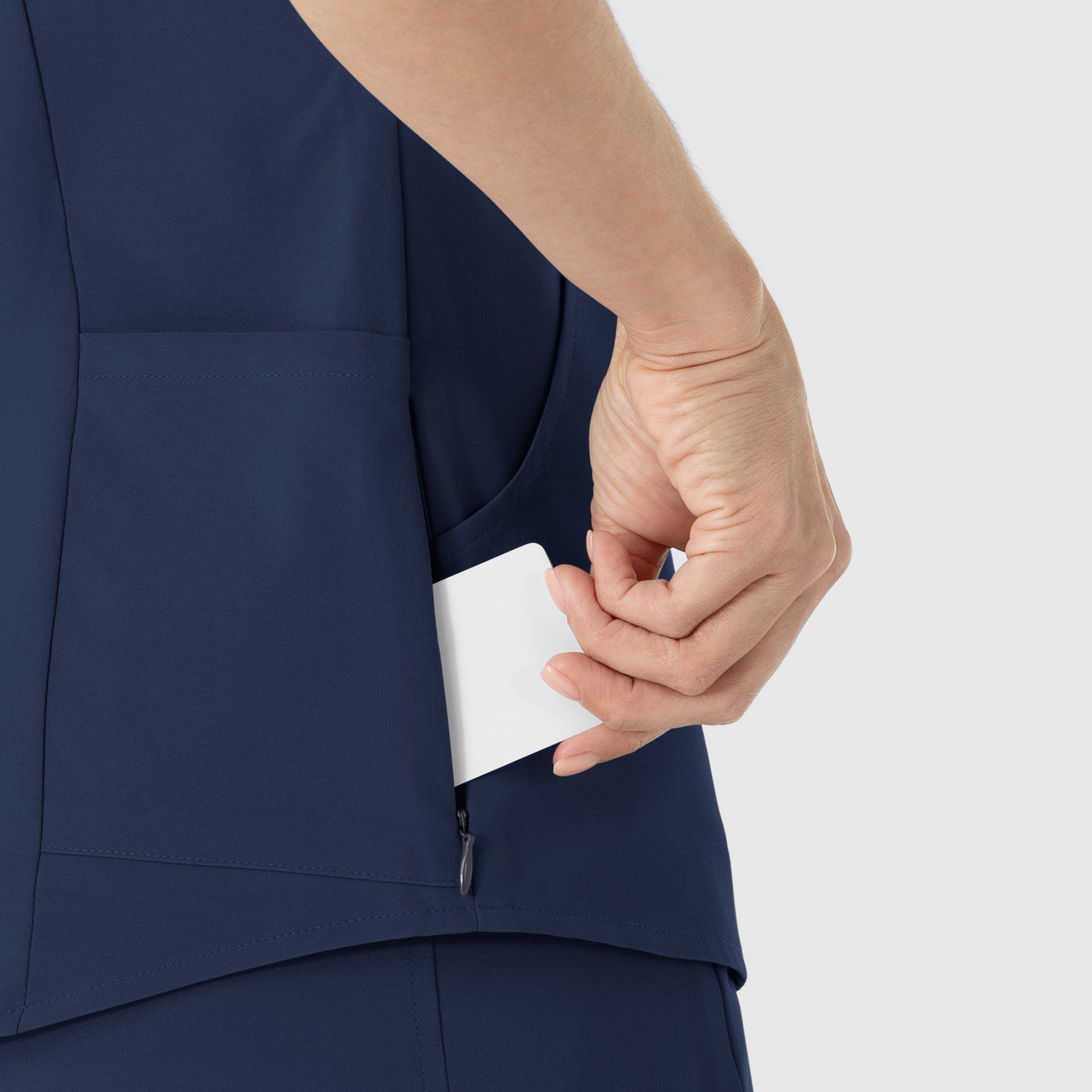 RENEW Women's V-Neck Scrub Top Navy side detail 2