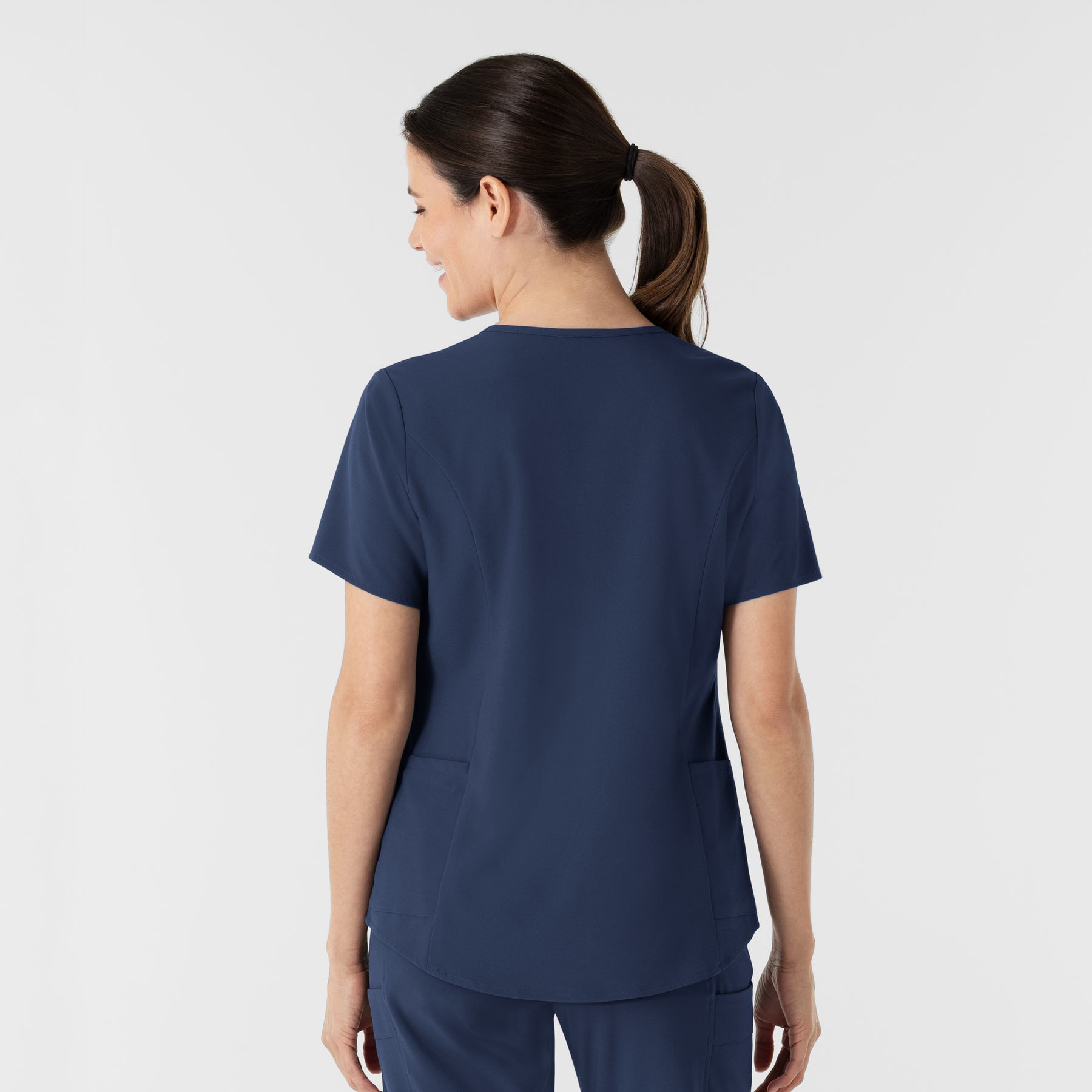 RENEW Women's V-Neck Scrub Top Navy back view