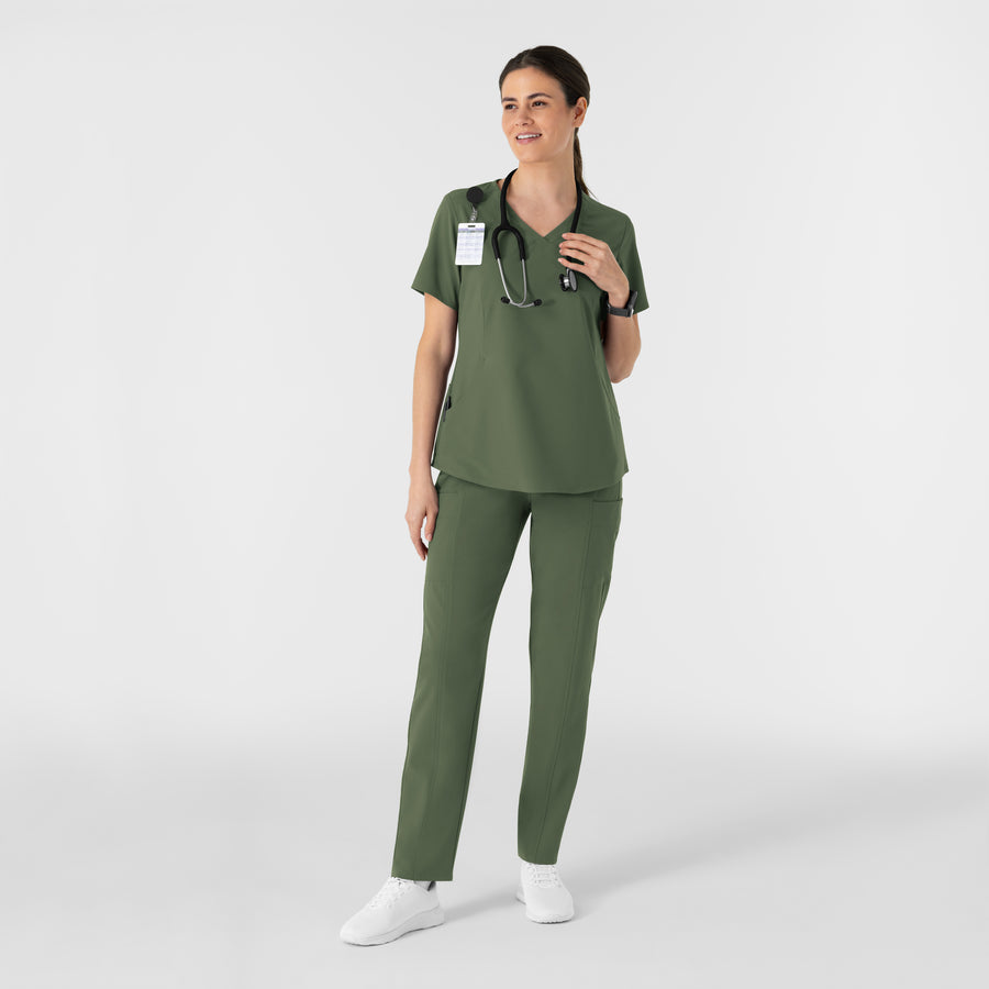 RENEW Women's V-Neck Scrub Top Olive full scrub set