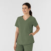 RENEW Women's V-Neck Scrub Top Olive side view