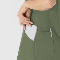 RENEW Women's V-Neck Scrub Top Olive front detail