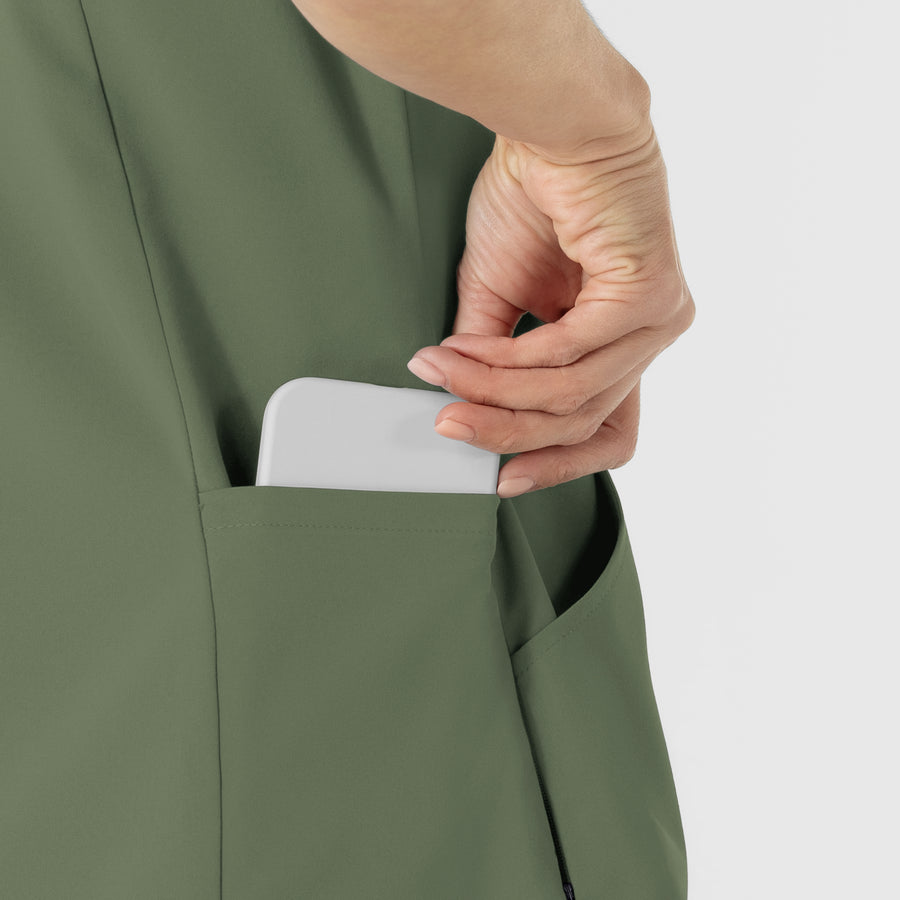 RENEW Women's V-Neck Scrub Top Olive side detail 1