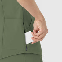 RENEW Women's V-Neck Scrub Top Olive side detail 2