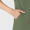 RENEW Women's V-Neck Scrub Top Olive hemline detail