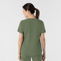 RENEW Women's V-Neck Scrub Top Olive back view