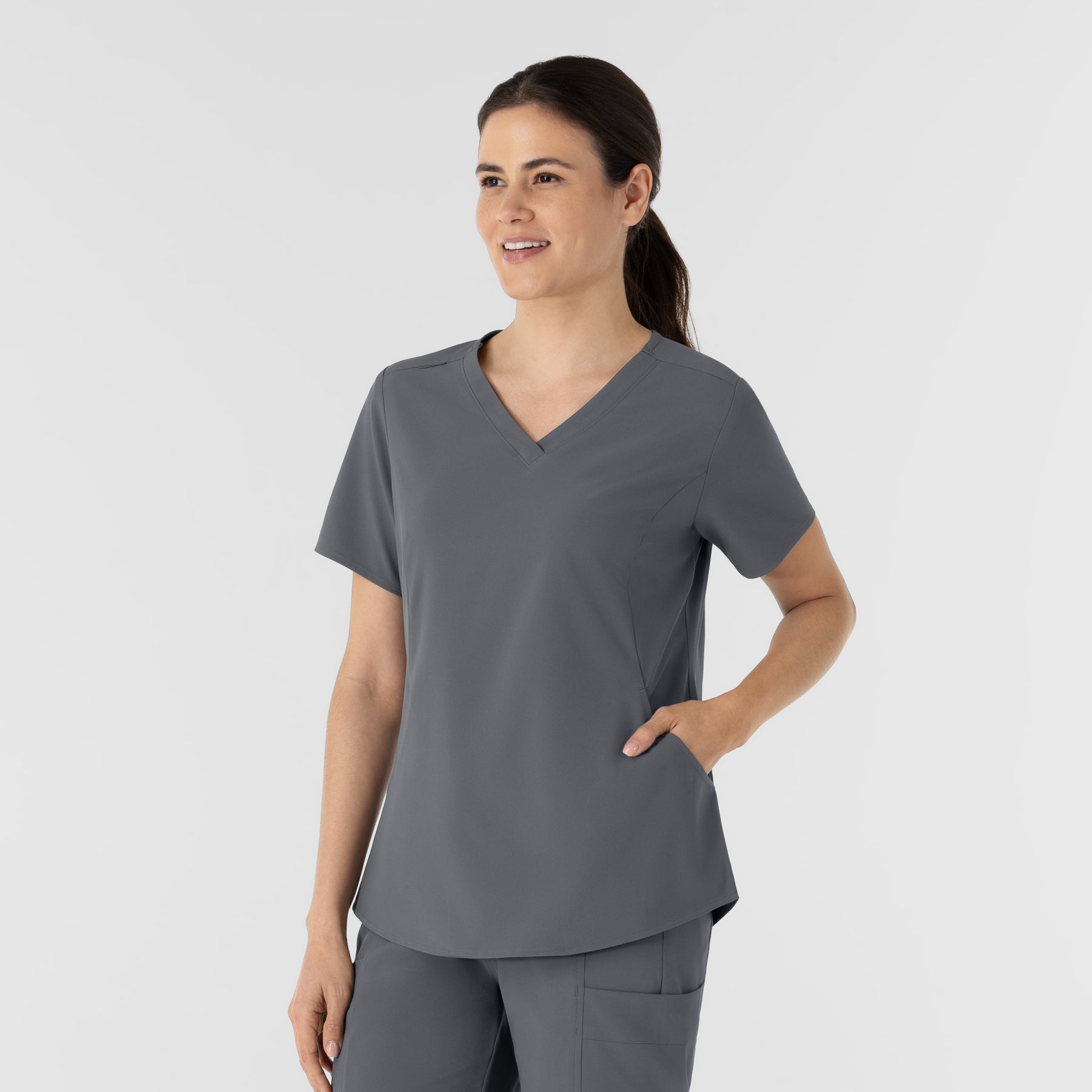 RENEW Women's V-Neck Scrub Top Pewter side view