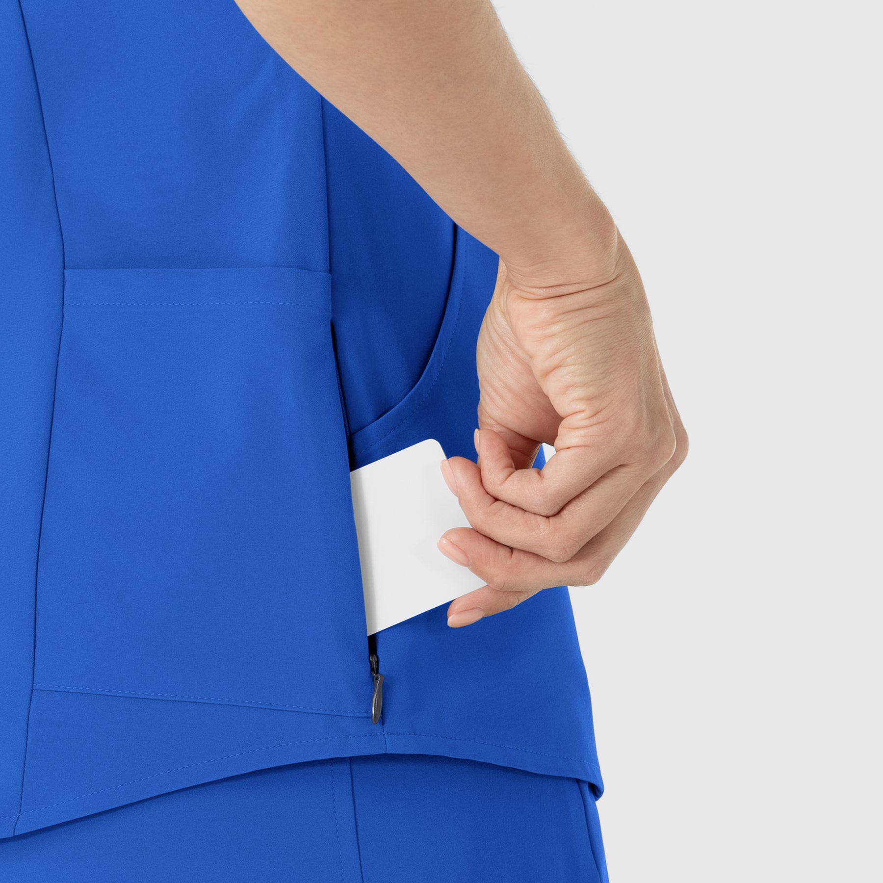 RENEW Women's V-Neck Scrub Top Royal side detail 2