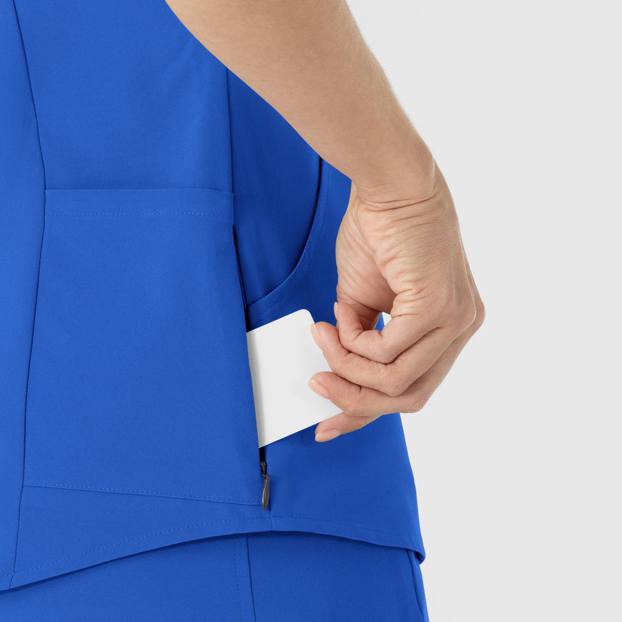 RENEW Women's V-Neck Scrub Top Royal side detail 2