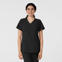 W123 Women's Classic V-Neck Scrub Top - Black