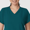 W123 Women's Basic V-Neck Scrub Top Caribbean Blue front detail