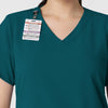 W123 Women's Basic V-Neck Scrub Top Caribbean Blue side detail 1