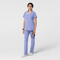 W123 Women's Classic V-Neck Scrub Top - Ceil Blue