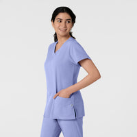 W123 Women's Classic V-Neck Scrub Top - Ceil Blue