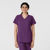 W123 Women's Classic V-Neck Scrub Top - Eggplant