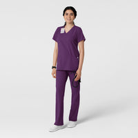 W123 Women's Classic V-Neck Scrub Top - Eggplant