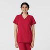 W123 Women's Classic V-Neck Scrub Top - Red