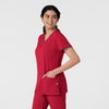 W123 Women's Classic V-Neck Scrub Top - Red