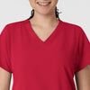 W123 Women's Classic V-Neck Scrub Top - Red