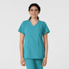 W123 Women's Classic V-Neck Scrub Top - Teal Blue