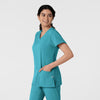 W123 Women's Classic V-Neck Scrub Top - Teal Blue