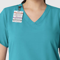 W123 Women's Classic V-Neck Scrub Top - Teal Blue