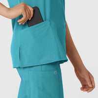 W123 Women's Classic V-Neck Scrub Top - Teal Blue