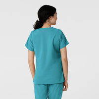 W123 Women's Classic V-Neck Scrub Top - Teal Blue