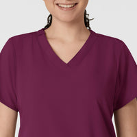 W123 Women's Classic V-Neck Scrub Top - Wine