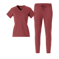 RENEW Knit V-Neck and Track Pant Scrub Set | Ruby
