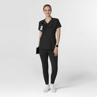 RENEW Knit Women's Flex-n-Reach V-Neck Raglan Scrub Top Black full scrub set