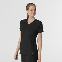 RENEW Knit Women's Flex-n-Reach V-Neck Raglan Scrub Top Black side view